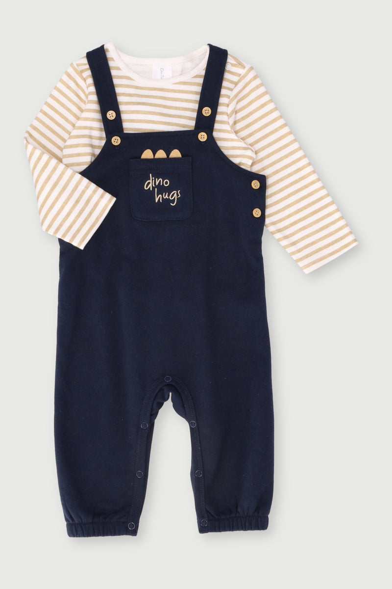 Baby Boys Dino Hugs Fleece Dungaree Set - Dark Navy