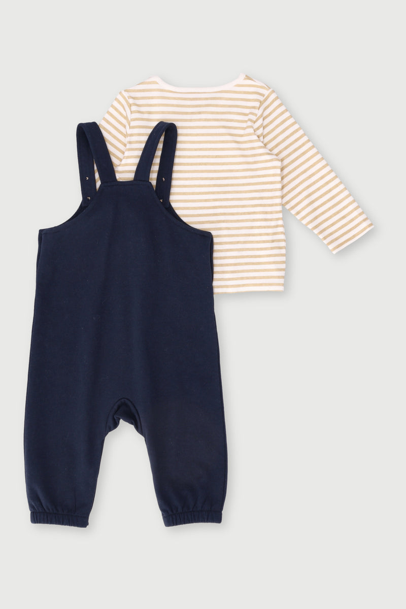 Baby Boys Dino Hugs Fleece Dungaree Set - Dark Navy