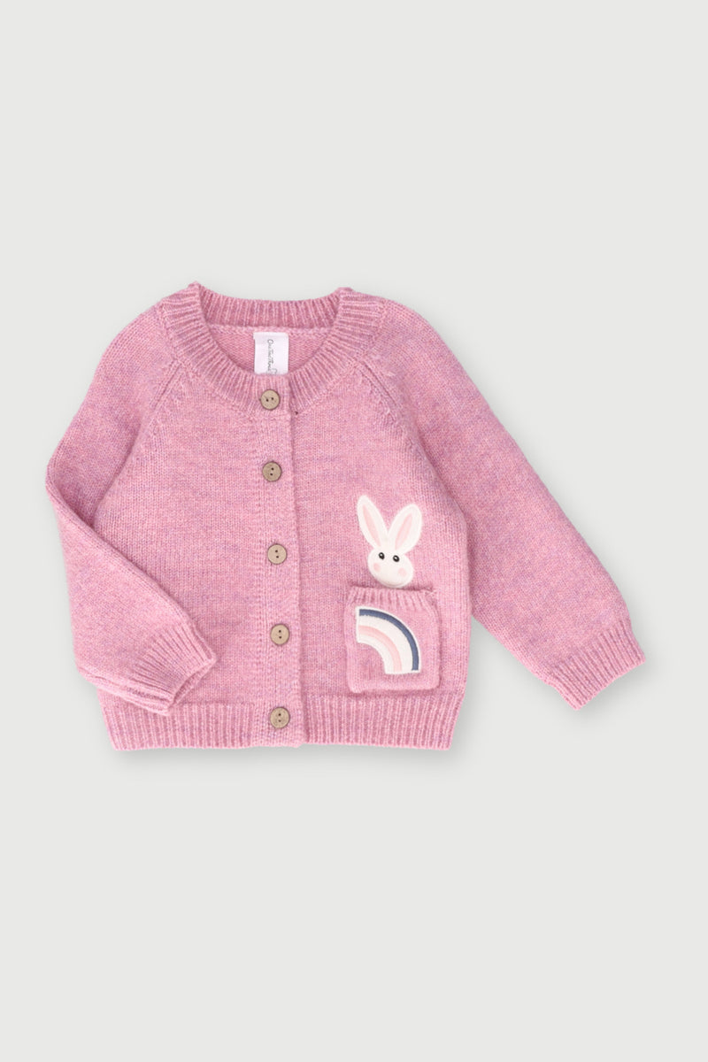 Knitweat Cardi  Bunny Applique   - Dusty Pink