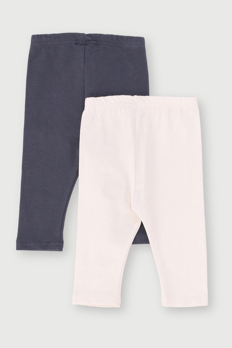 Baby Girls 2 Pack Daisy Fleece Legging - Cream/Charcoal
