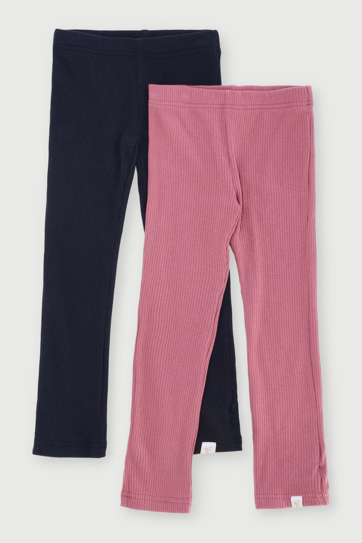 Pre-Girls 2 Pack Rib Legging - Black/Mauve