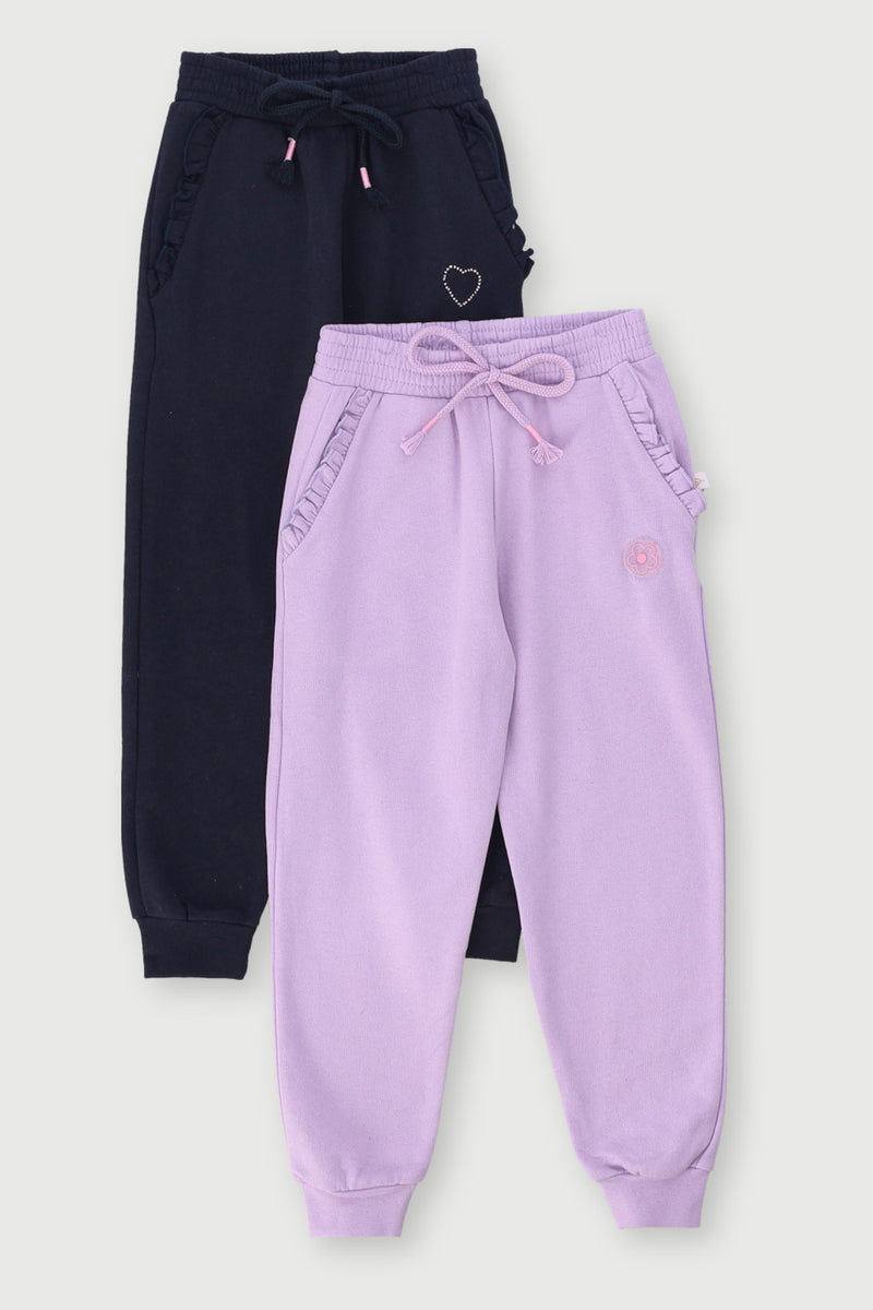 Pre-Girls 2 Pack Nail Head Heart Jogger - Lilac/Black