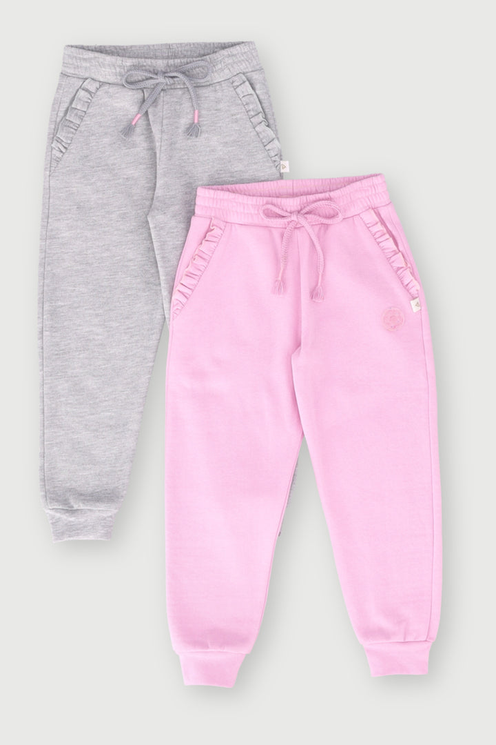 Pre-Girls 2 Pack Plain Jogger - Grey Melange/Pink