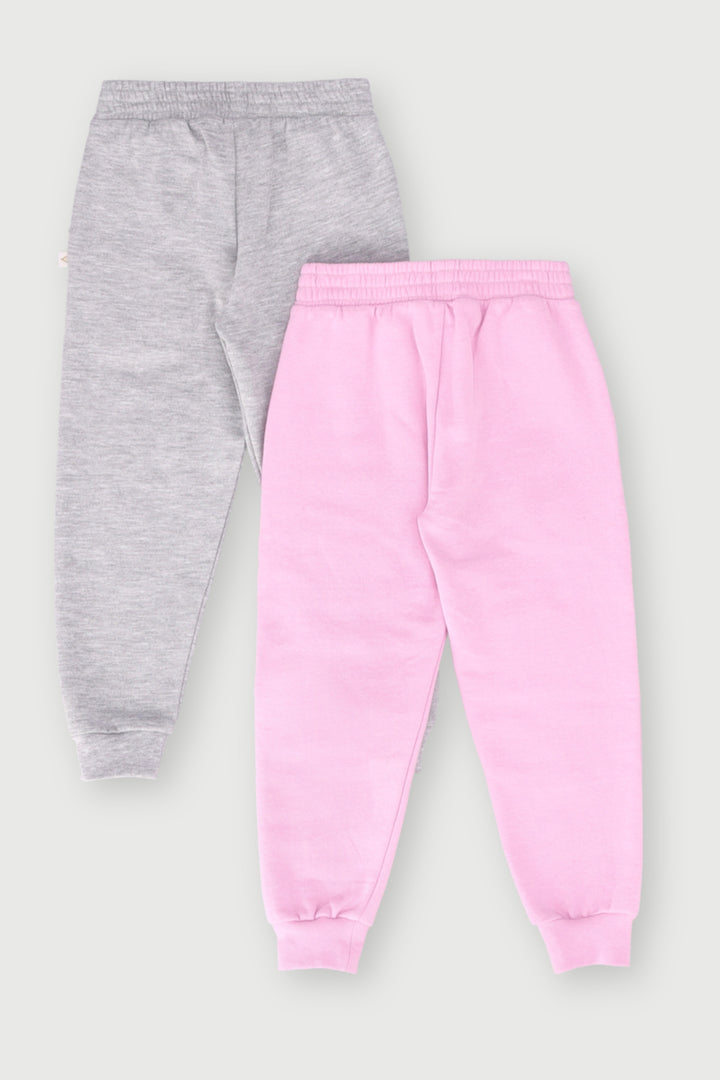 Pre-Girls 2 Pack Plain Jogger - Grey Melange/Pink