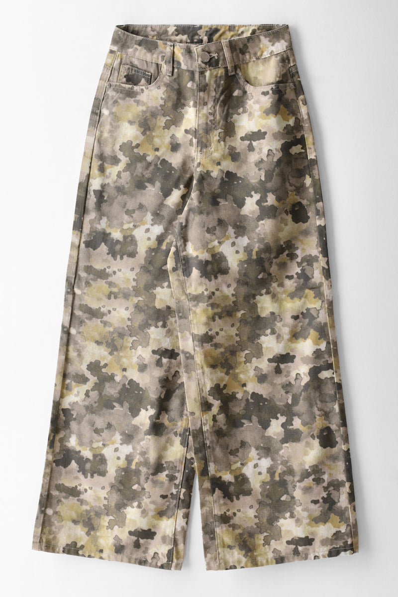 Girls Watercolour Baggy Fit Denim Pant - Camo