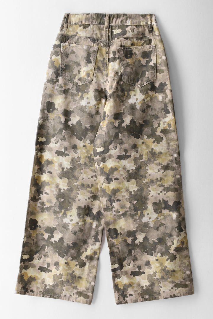 Girls Watercolour Baggy Fit Denim Pant - Camo