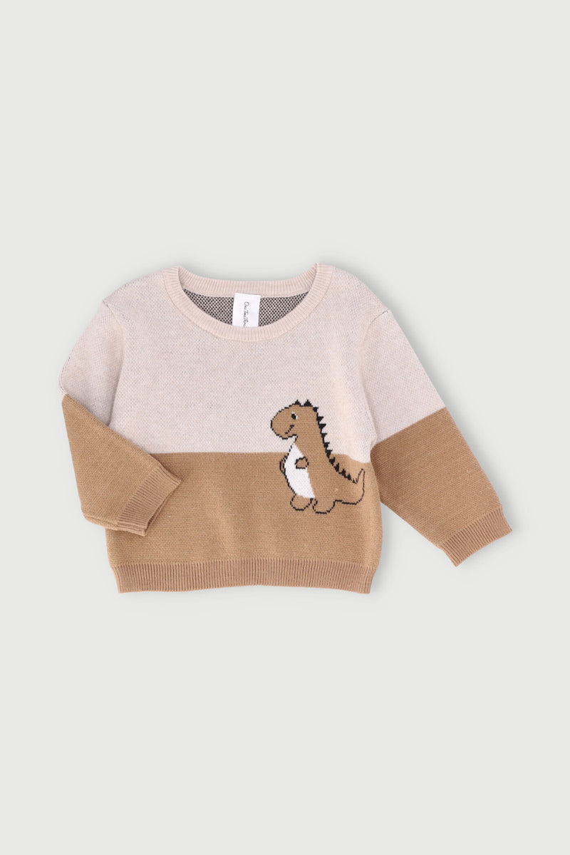 Baby Boys Dino Placement Pullover - Stone