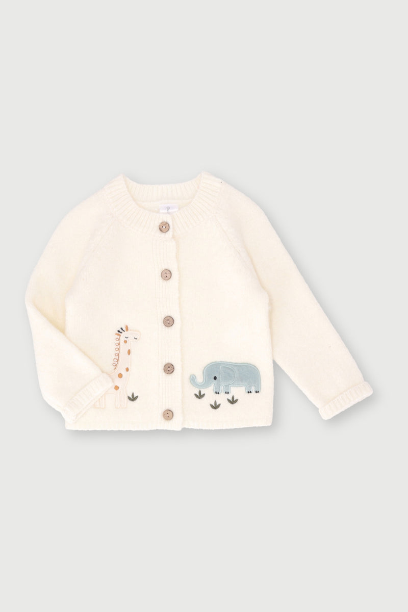 Baby Boys Safari Applique Cardi - Cream