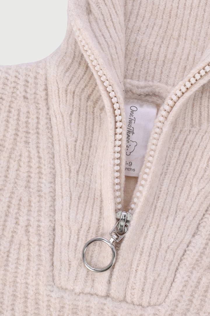 Baby Boys Zip Through Knitwear - Cream