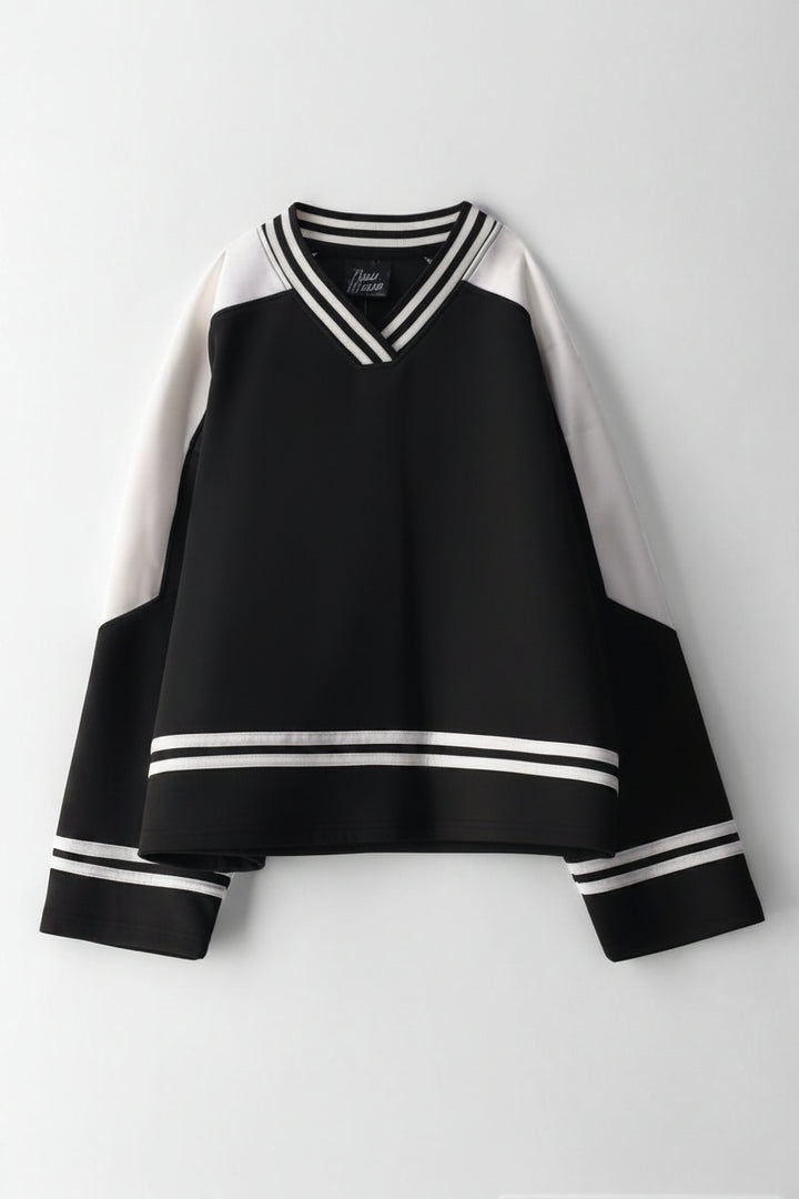 Girls Long Sleeve Logo Sports Look Jersey - Black/White