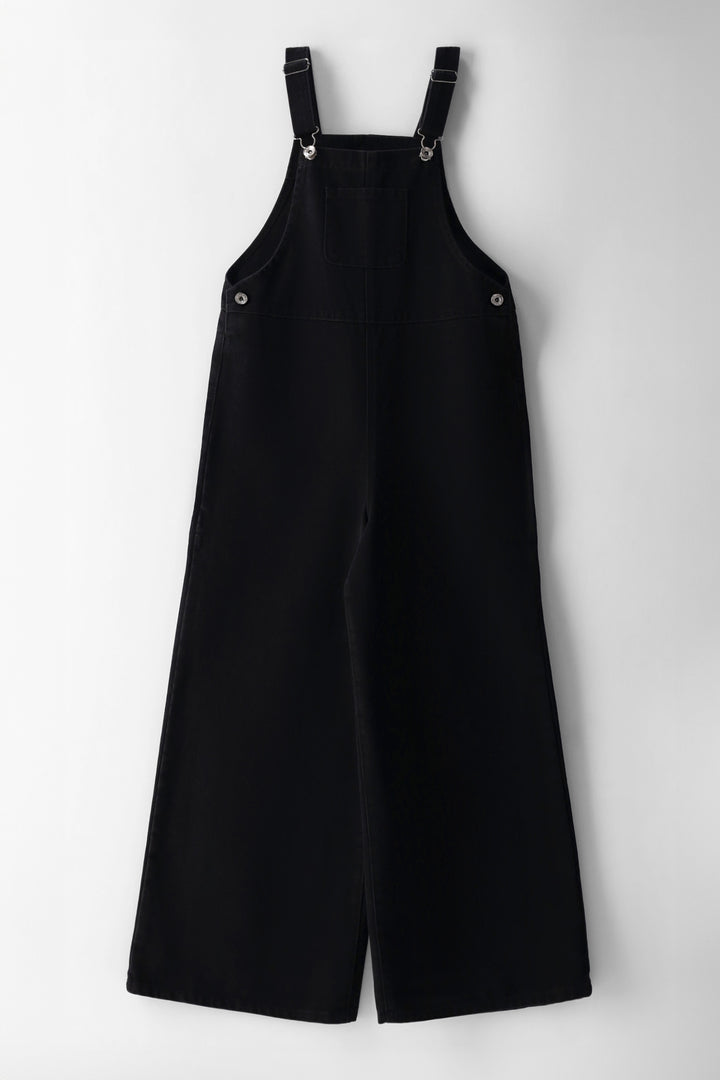 Girls Wide Leg Denim Dungaree - Black