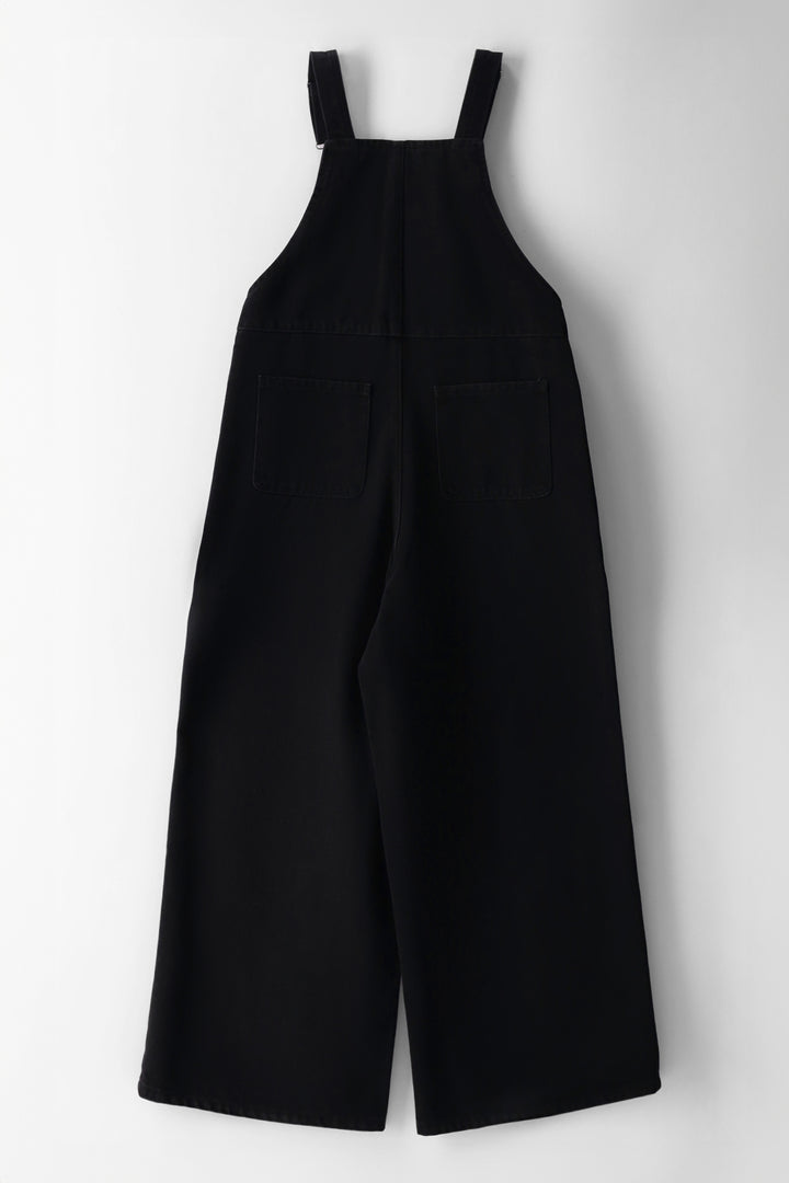 Girls Wide Leg Denim Dungaree - Black