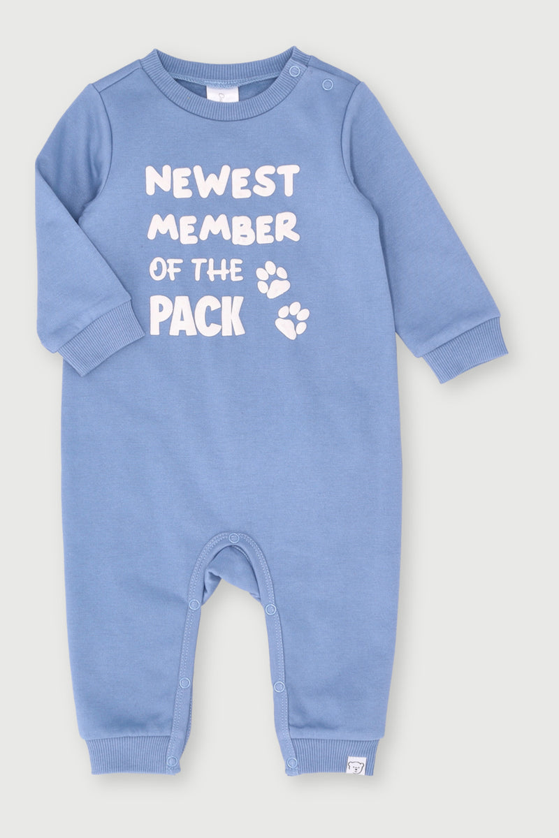 Baby Girls Newest Member Of The Pack Brushed Romper - Acid Wash Blue