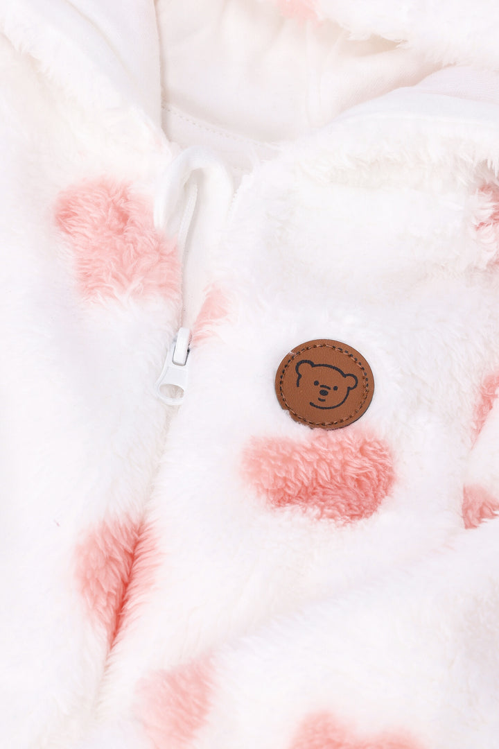 Baby Girls Hearts Hooded Sherpa Sleepsuit - Cream