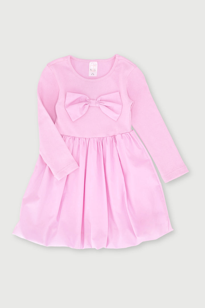 Pre-Girls Long Sleeve Bubble Bow Dress - Pink