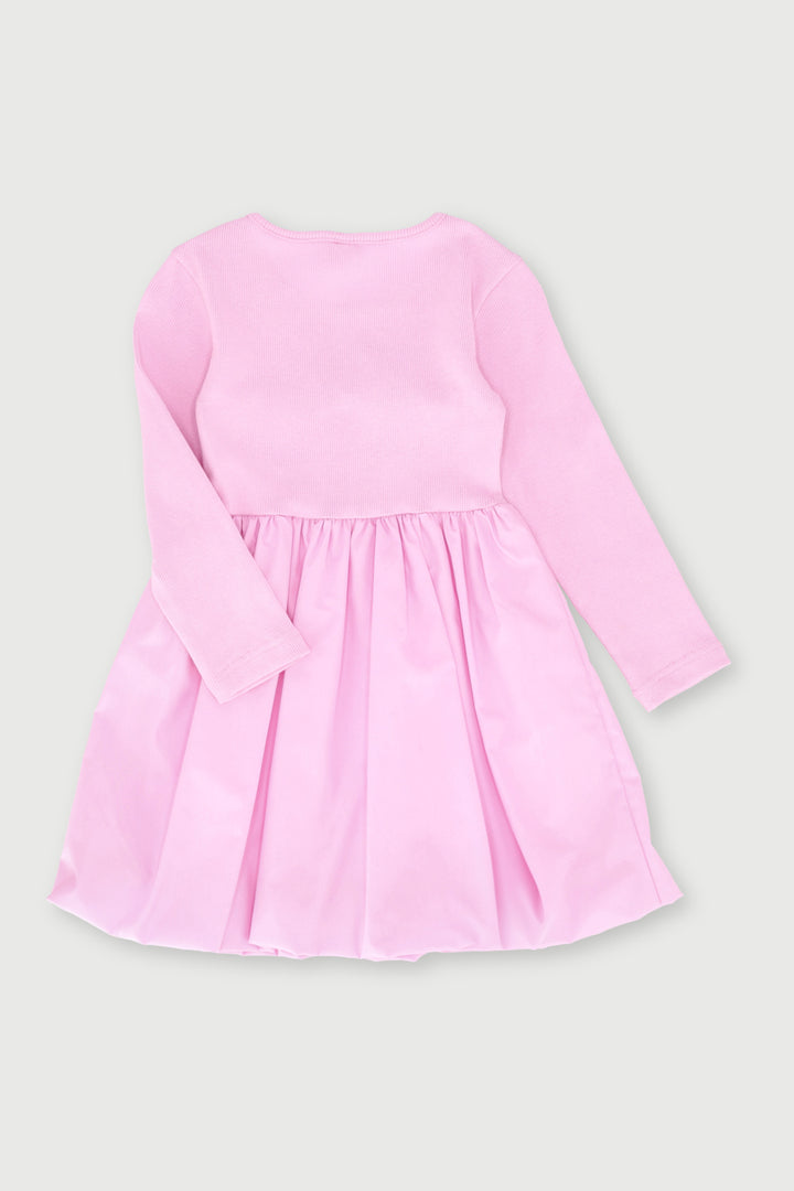 Pre-Girls Long Sleeve Bubble Bow Dress - Pink