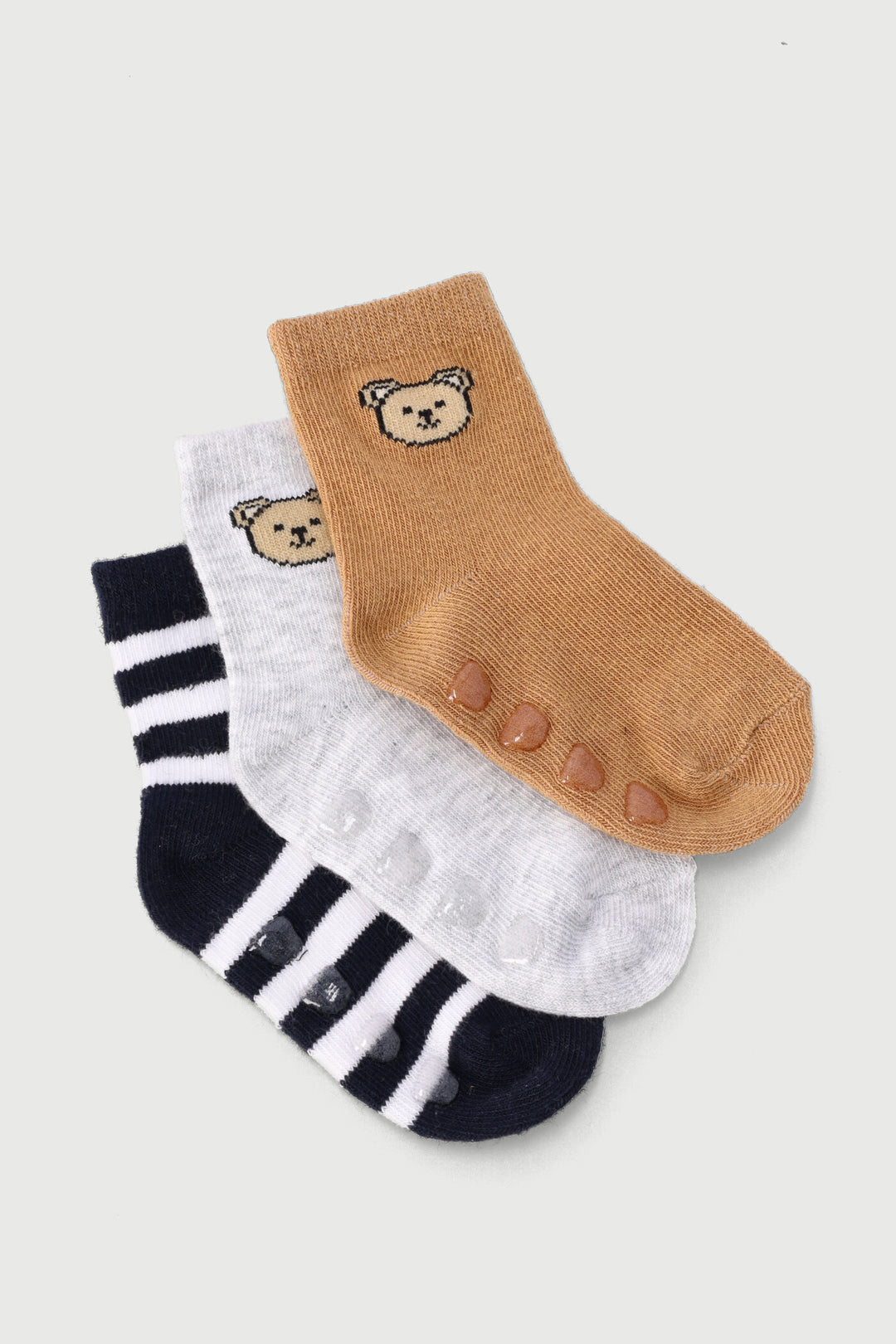 Baby Boys 3 Pack Cotton Textured Socks - Navy/Beige