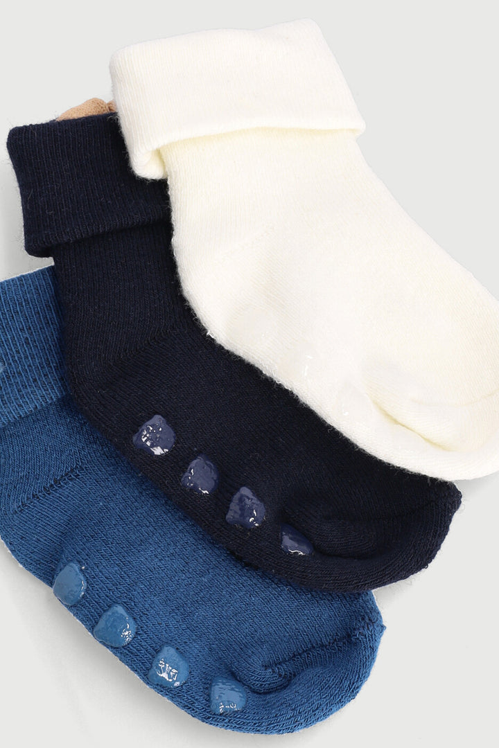 Baby Boys 3 Pack Dino Embroidery Towelling Socks - Stone