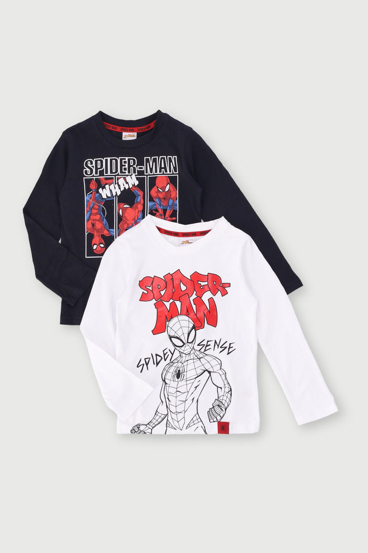 Pre-Boys 2 Pack Long Sleeve Spiderman Gel Tee - Black/White