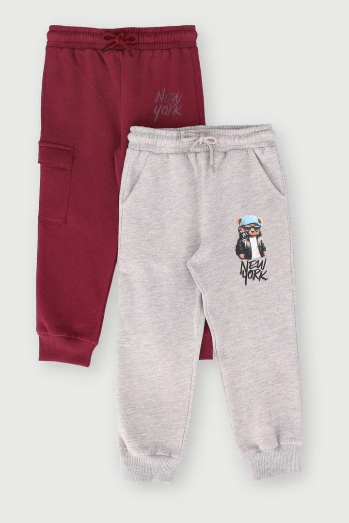 Pre-Boys 2 Pack Cargo Print Fleece Joggers - Burgundy