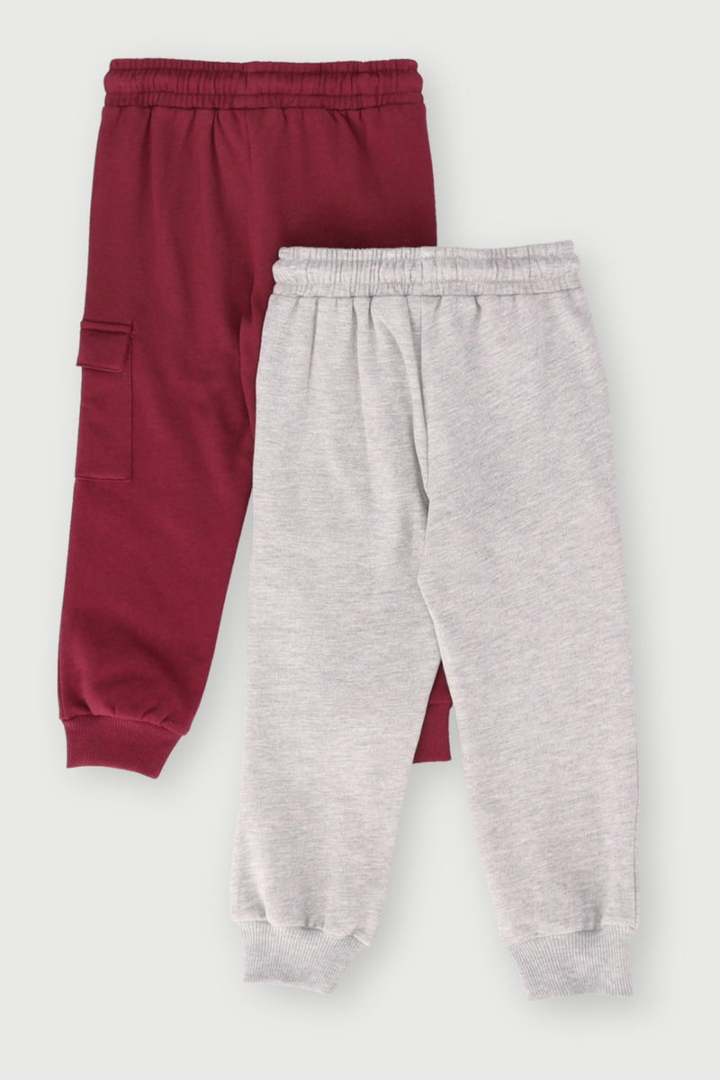 Pre-Boys 2 Pack Cargo Print Fleece Joggers - Burgundy