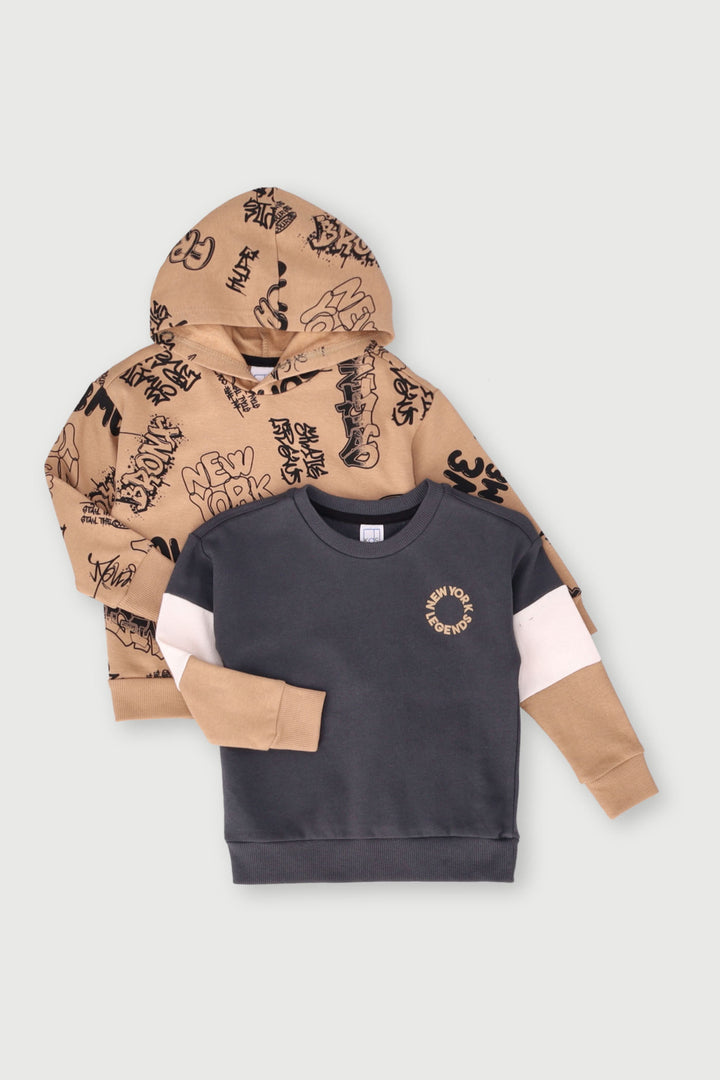 Pre-Boys 2 Pack Graffiti Sweater - Tan