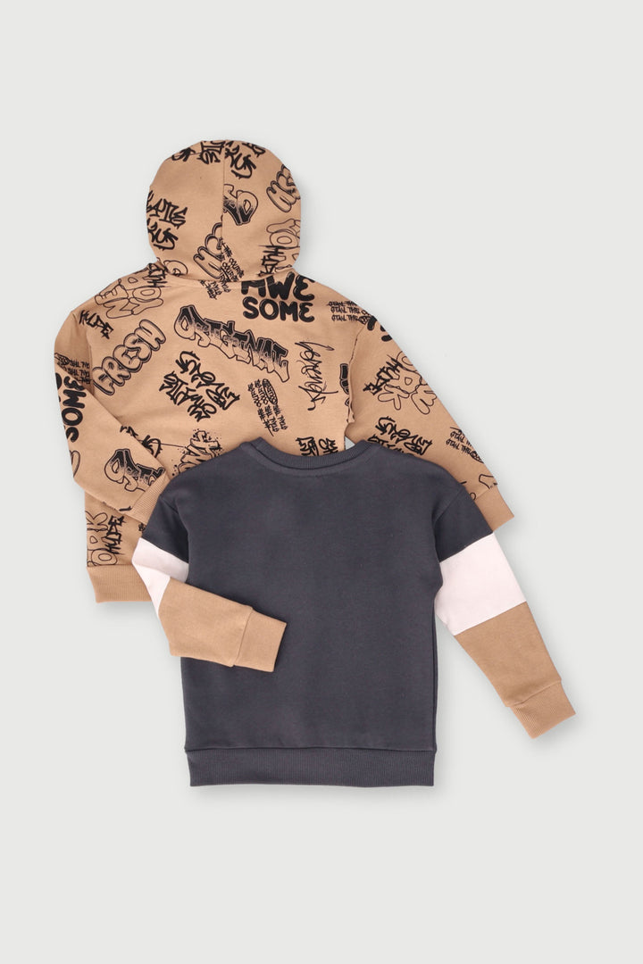 Pre-Boys 2 Pack Graffiti Sweater - Tan