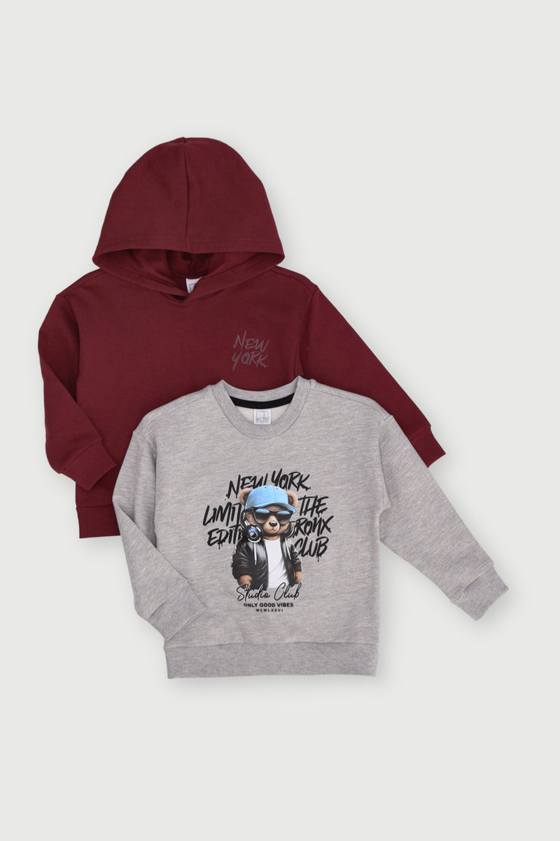 2 Pack Fleece Print Top - Burgundy