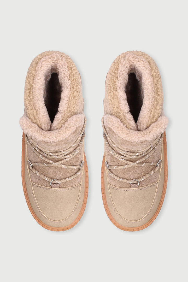 Fleece Lace Up Snow Boot - Taupe