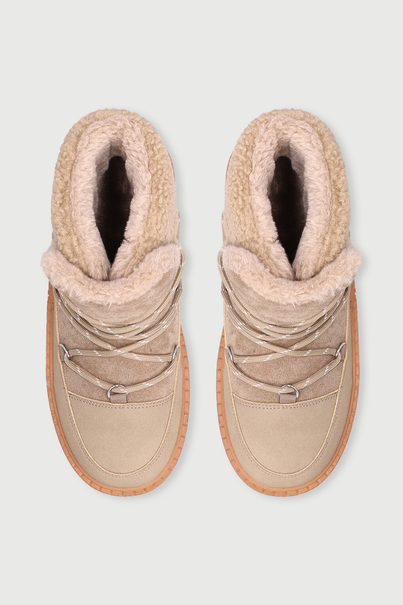 Fleece Lace Up Snow Boot - Taupe