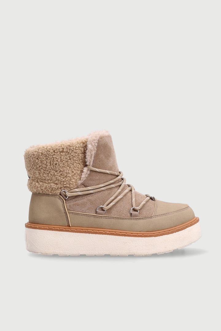 Fleece Lace Up Snow Boot - Taupe