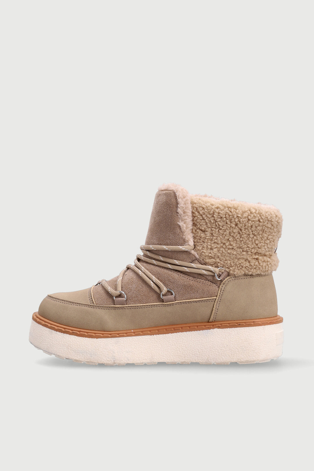 Fleece Lace Up Snow Boot - Taupe
