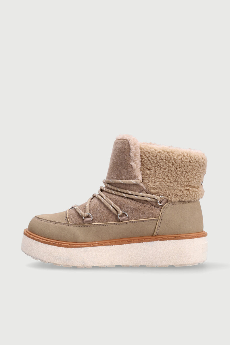 Fleece Lace Up Snow Boot - Taupe