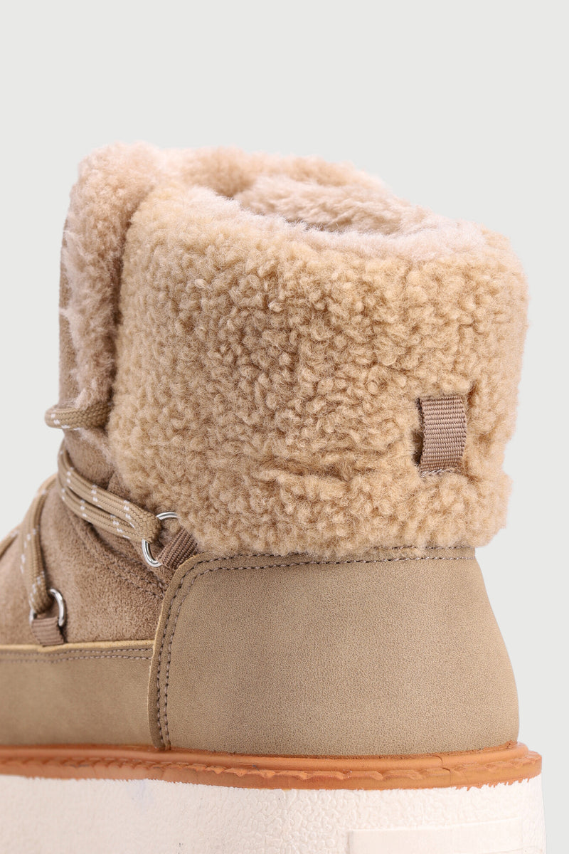 Fleece Lace Up Snow Boot - Taupe