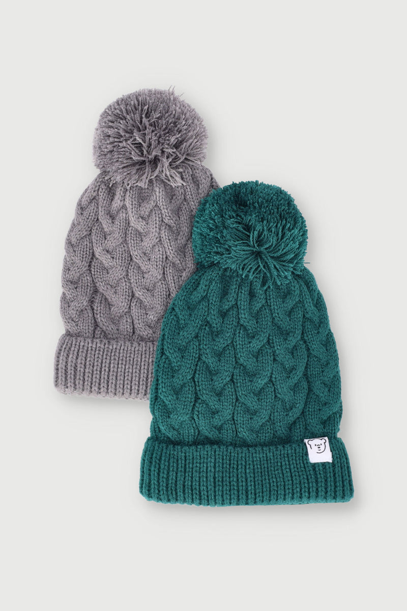 Baby Boys 2 Pack Knitted Beanie - Seaweed Green