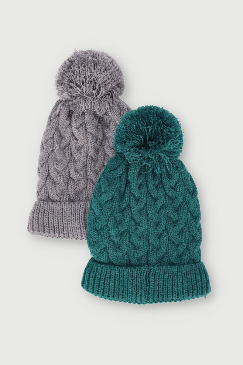 Baby Boys 2 Pack Knitted Beanie - Seaweed Green