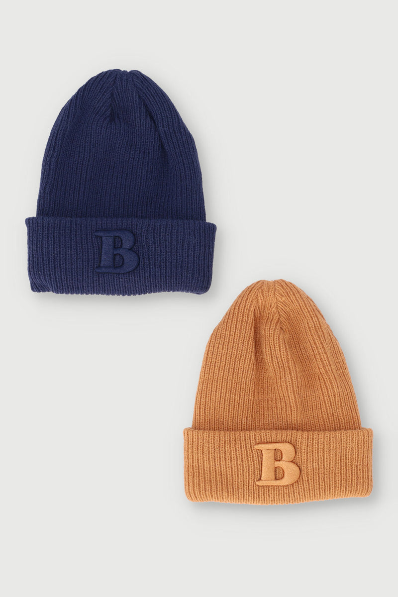 Baby Boys 2 Pack Letter B Beanie - Navy/Beige