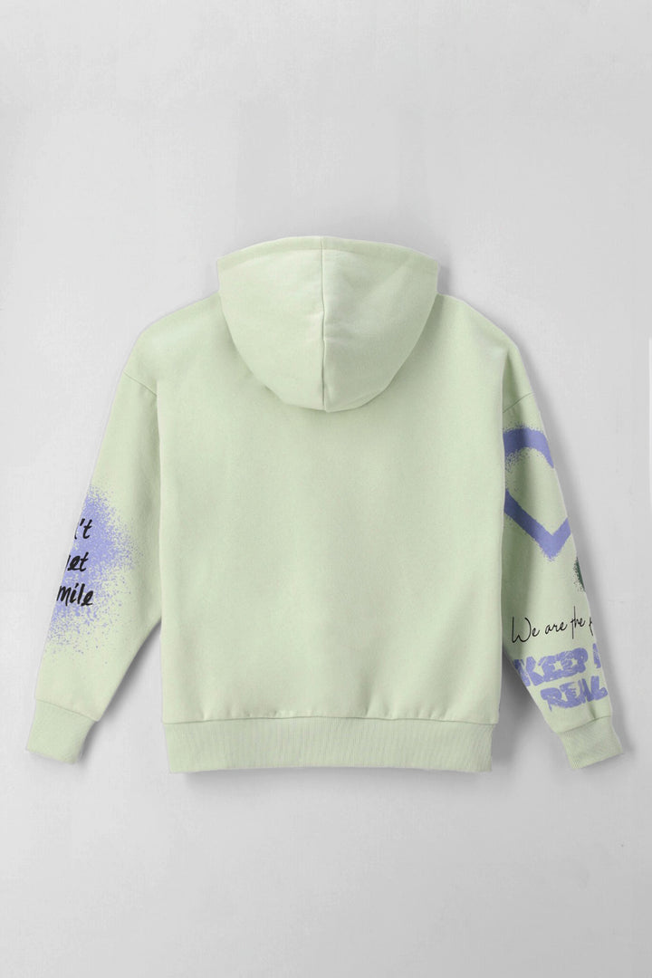 Girls Grafitti Print Looser Fit Hoodie - Pastel Green