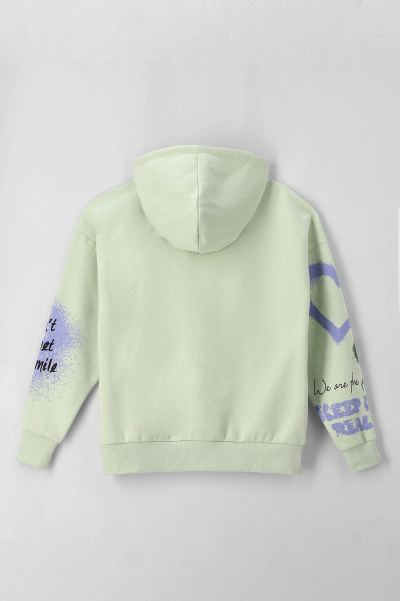Girls Grafitti Print Looser Fit Hoodie - Pastel Green