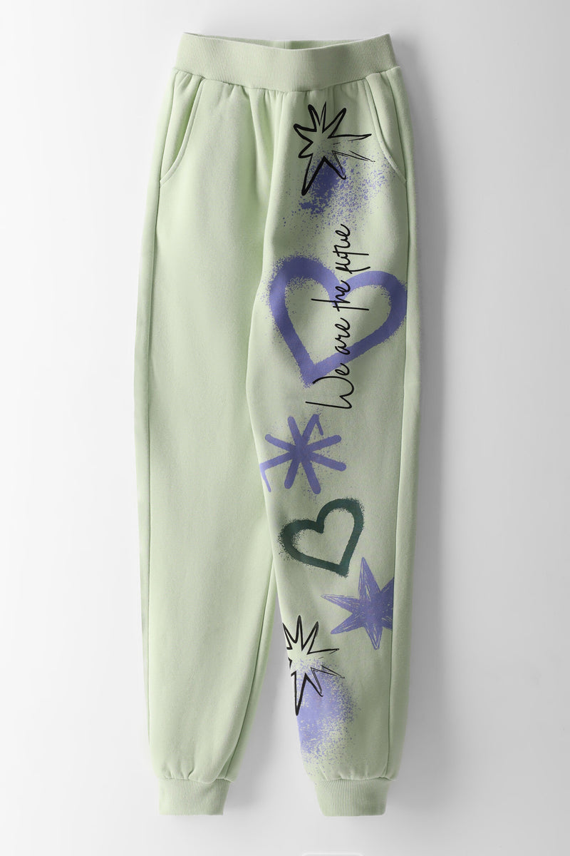 Girls Print Grafitti Leg Joggers - Pastel Green