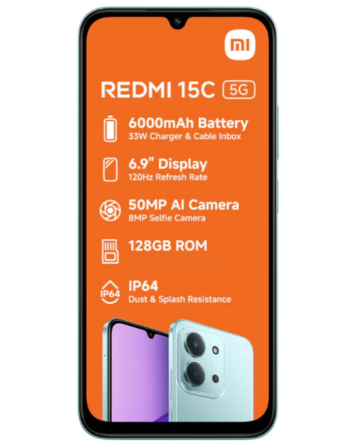 Redmi 15C 4GB + 128GB 4G Dual Sim Cellphone - Blue