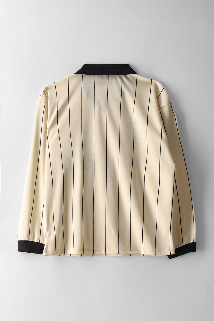 Girls Long Sleeve Stripe Badge Soccer Jersey - Cream/Black
