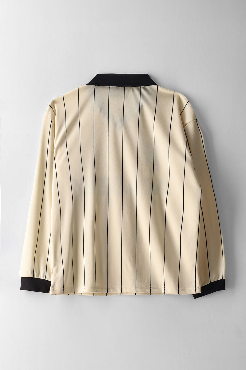 Girls Long Sleeve Stripe Badge Soccer Jersey - Cream/Black
