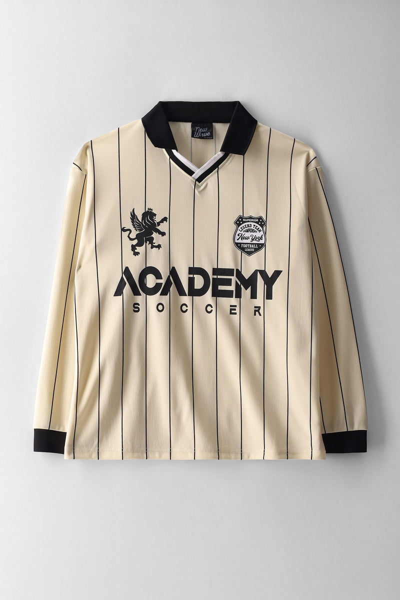 Girls Long Sleeve Stripe Badge Soccer Jersey - Cream/Black
