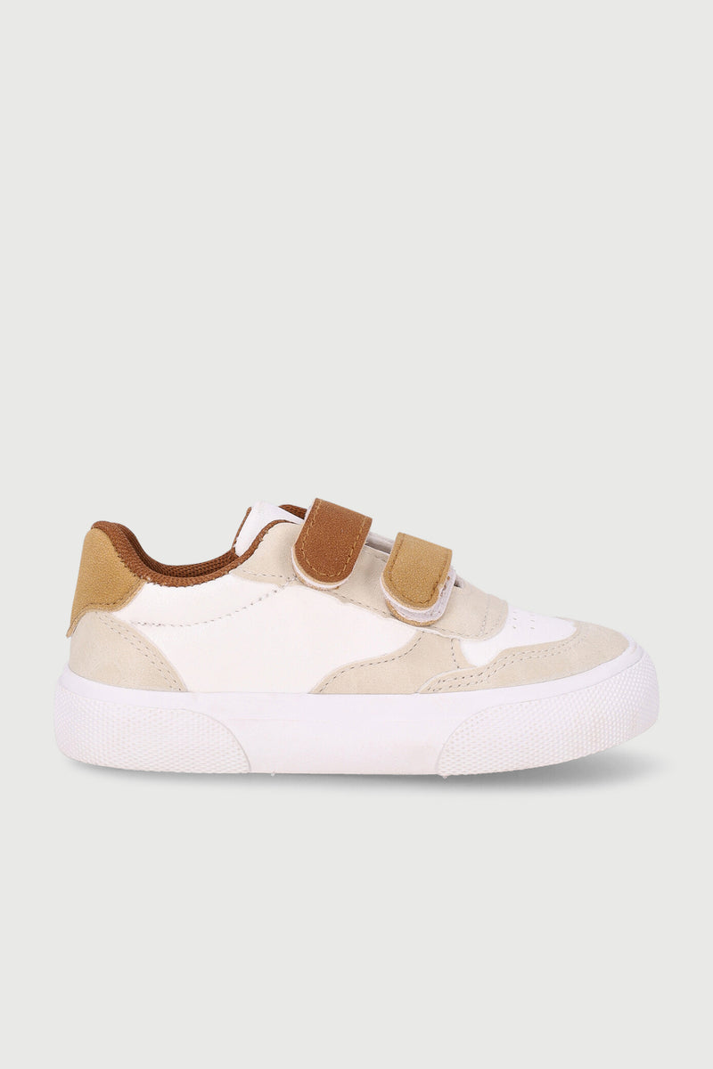 Pre-Boys Velcro Sneaker - White/Beige