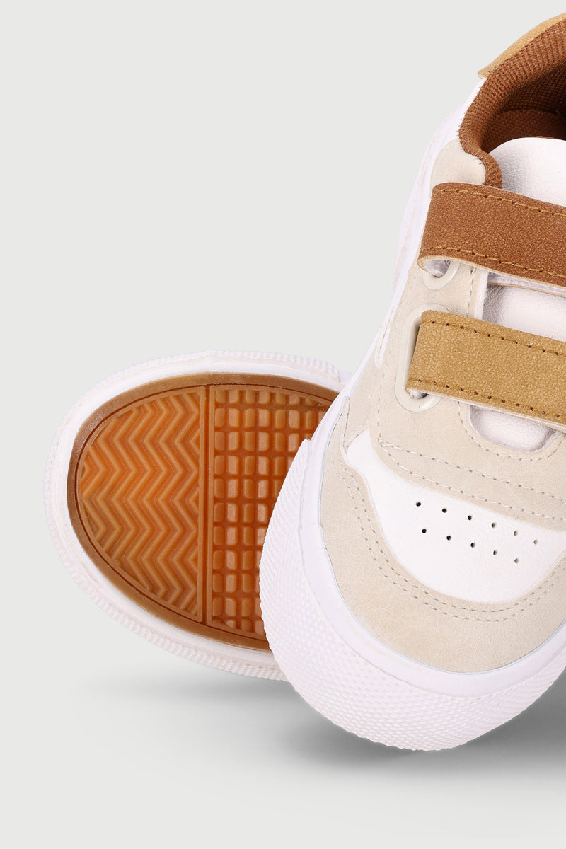 Pre-Boys Velcro Sneaker - White/Beige