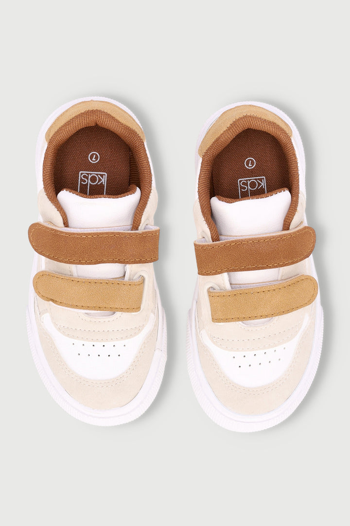 Pre-Boys Velcro Sneaker - White/Beige