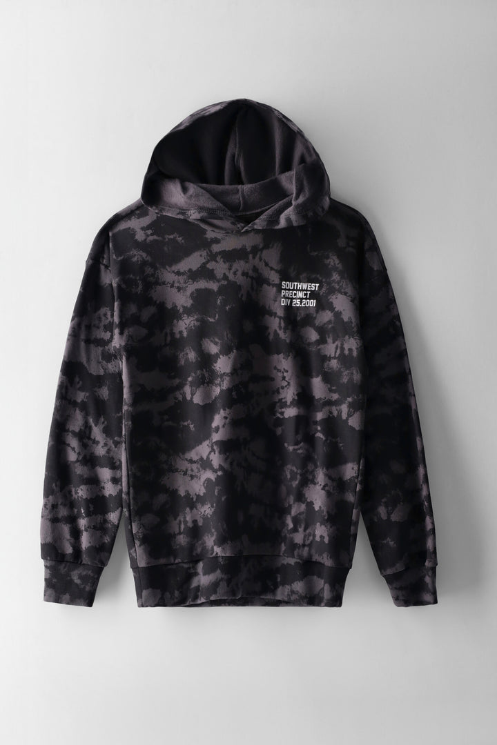 Boys Tie Dye Hoody - Black/Charcoal