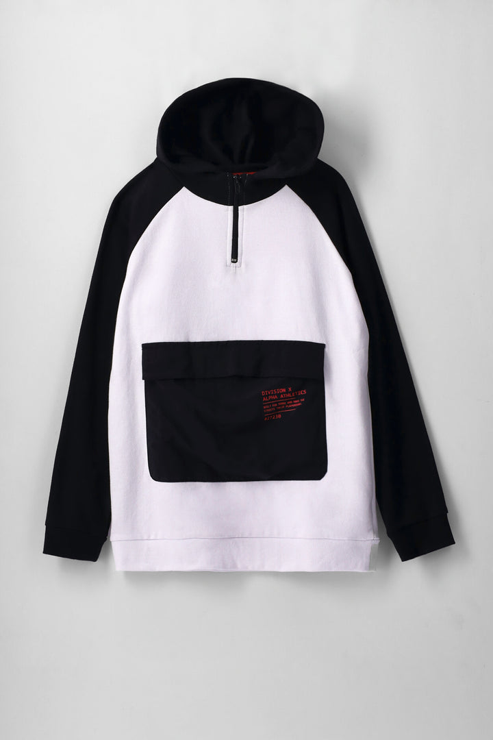 Boys Quarter Zip Pocket Hoody - Black/White