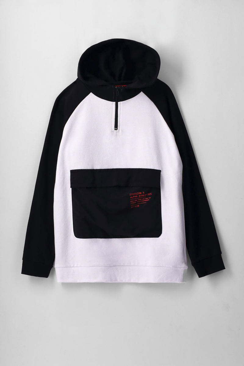 Boys Quarter Zip Pocket Hoody - Black/White
